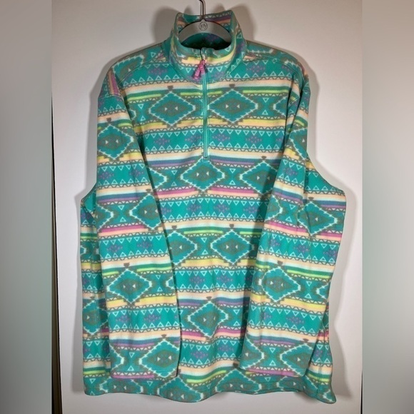 CHUBBIES green neon pink pastel Aztec fleece outdoor pullover sz XXL gorpcore - Picture 1 of 7